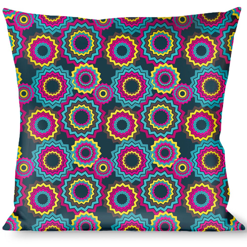 Buckle-Down Throw Pillow - Jagged Rings Teals/Fuchsia/Yellow Throw Pillows Buckle-Down   