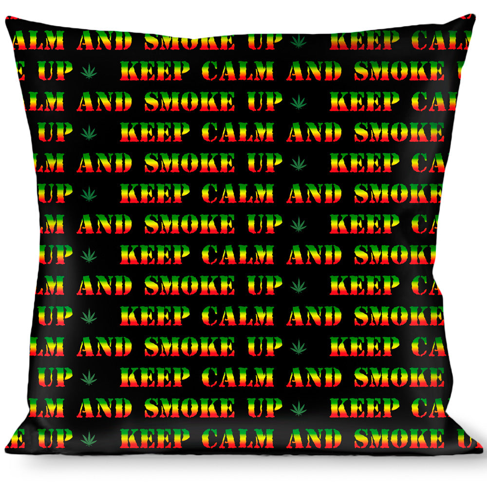 Buckle-Down Throw Pillow - KEEP CALM AND SMOKE UP Black/Rasta Throw Pillows Buckle-Down   