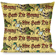 Buckle-Down Throw Pillow - Live Hard Die Young Tan Throw Pillows Buckle-Down   