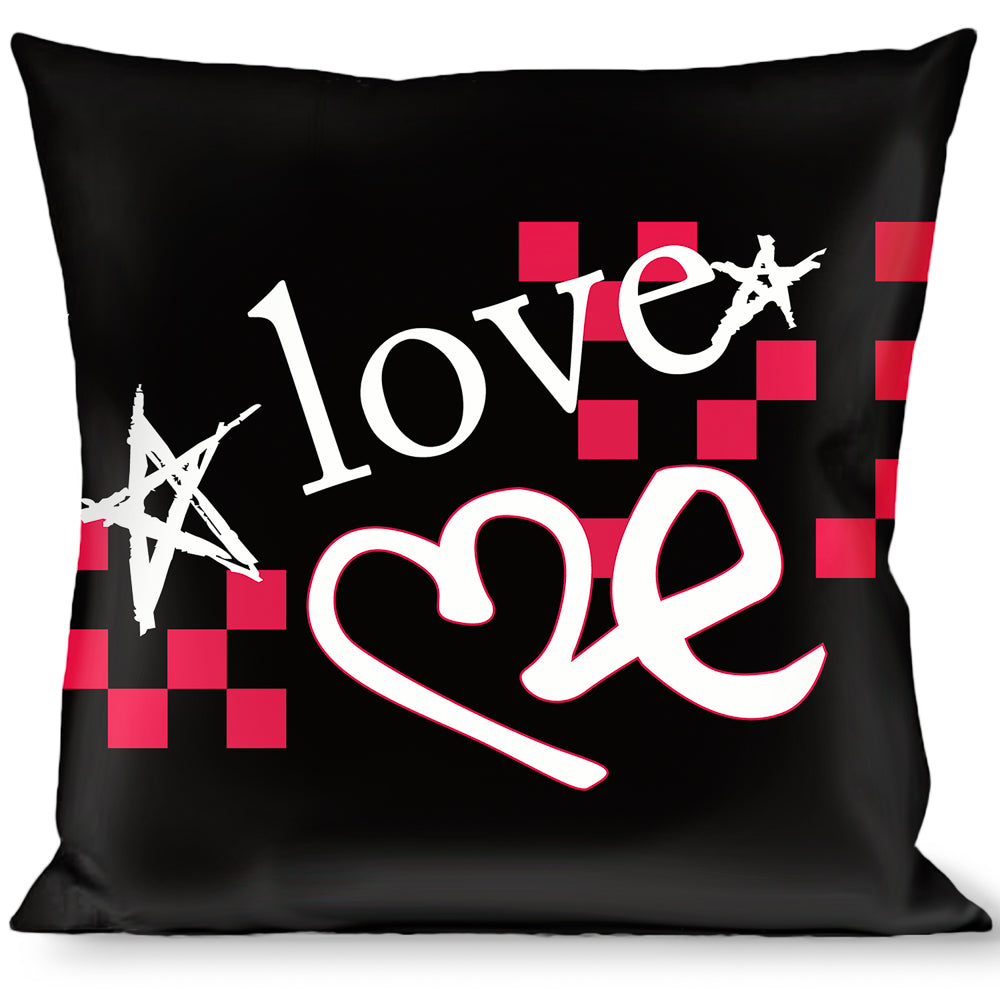Buckle-Down Throw Pillow - Love Me w/Sketch Stars & Checkers Blk/Fuchsia/Wht Throw Pillows Buckle-Down   