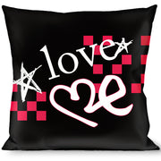 Buckle-Down Throw Pillow - Love Me w/Sketch Stars & Checkers Blk/Fuchsia/Wht Throw Pillows Buckle-Down   
