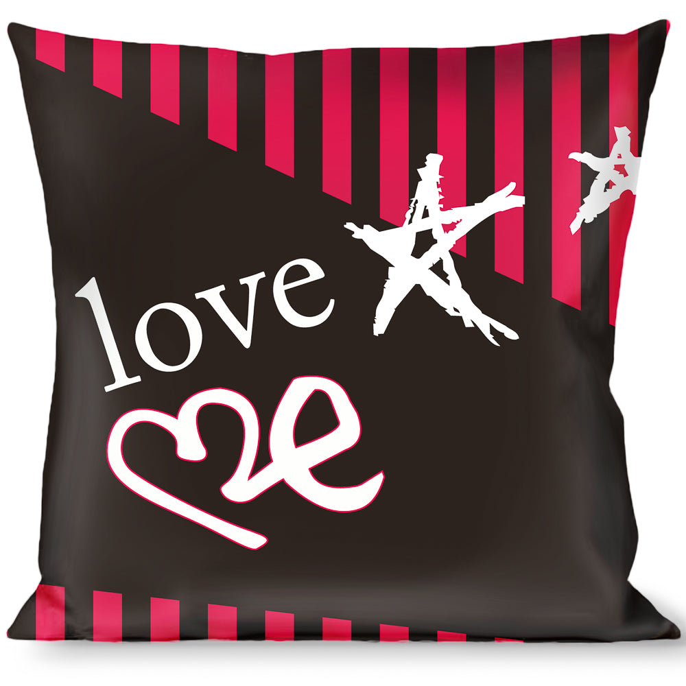 Buckle-Down Throw Pillow - Love Me w/Sketch Stars & Stripes Blk/Fuchsia/Wht Throw Pillows Buckle-Down   