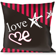Buckle-Down Throw Pillow - Love Me w/Sketch Stars & Stripes Blk/Fuchsia/Wht Throw Pillows Buckle-Down   