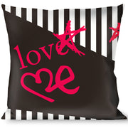Buckle-Down Throw Pillow - Love Me w/Sketch Stars & Stripes Blk/Wht/Fuchsia Throw Pillows Buckle-Down   