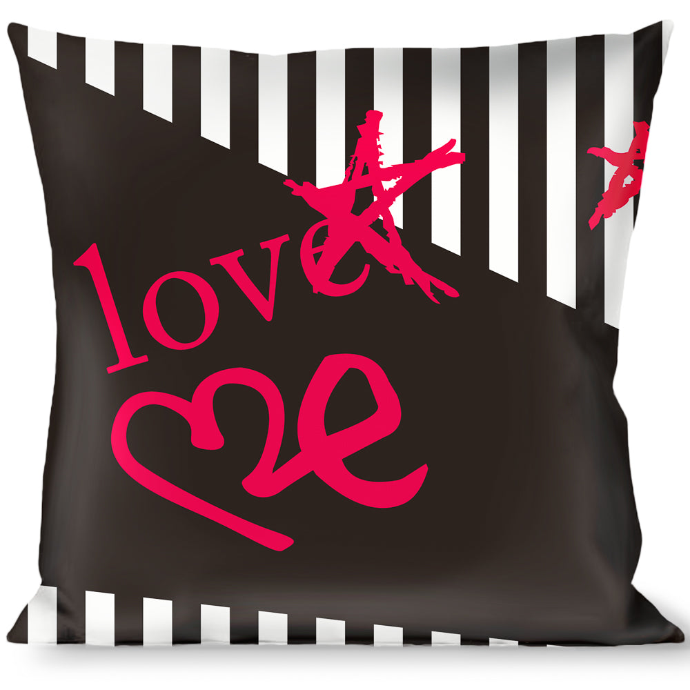 Buckle-Down Throw Pillow - Love Me w/Sketch Stars & Stripes Blk/Wht/Fuchsia Throw Pillows Buckle-Down   