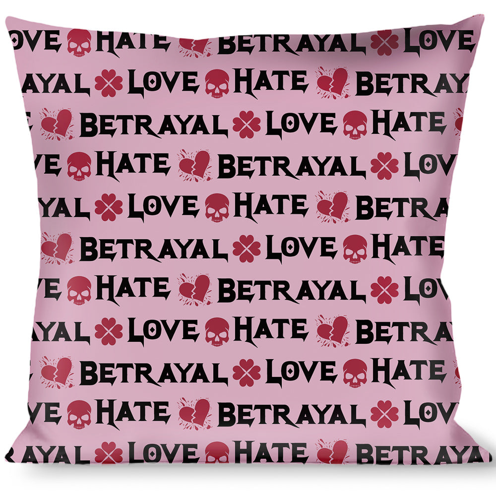 Buckle-Down Throw Pillow - Love/Hate/Betrayal Pink/Black/Fuchsia Throw Pillows Buckle-Down   