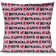 Buckle-Down Throw Pillow - Love/Hate/Betrayal Pink/Black/Fuchsia Throw Pillows Buckle-Down   