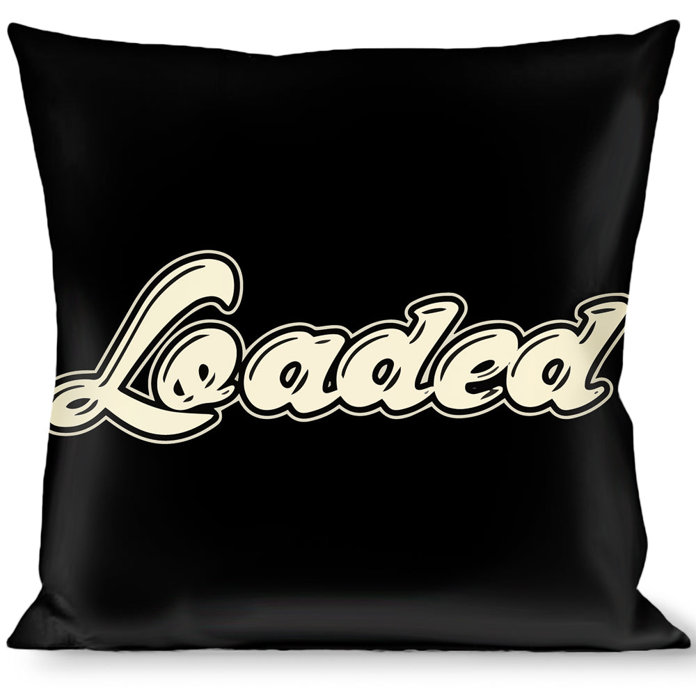 Buckle-Down Throw Pillow - LOADED Script Black/Cream Throw Pillows Buckle-Down   