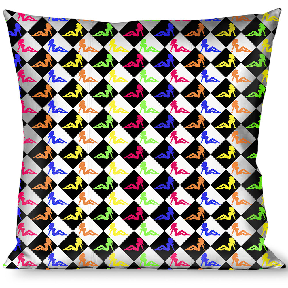 Buckle-Down Throw Pillow - Mud Flap Girl Diamonds Black/White/Multi Neon Throw Pillows Buckle-Down   
