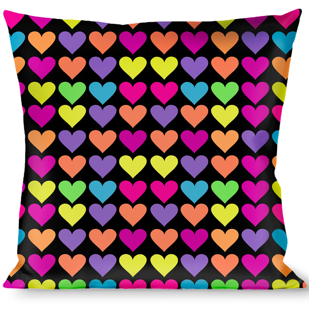 Buckle-Down Throw Pillow - Mini Hearts Black/Multi Neon Throw Pillows Buckle-Down   