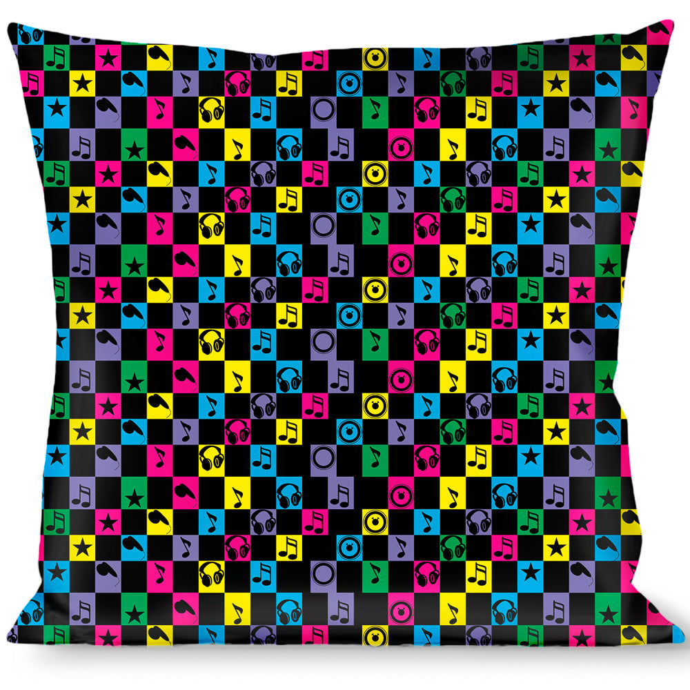 Buckle-Down Throw Pillow - Musical Checkers Black/Neon Throw Pillows Buckle-Down   