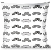 Buckle-Down Throw Pillow - Mustaches White/Sketch Throw Pillows Buckle-Down   