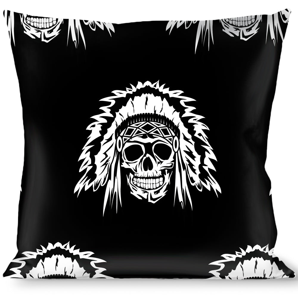 Buckle-Down Throw Pillow - Native American Skull Black/White Throw Pillows Buckle-Down   