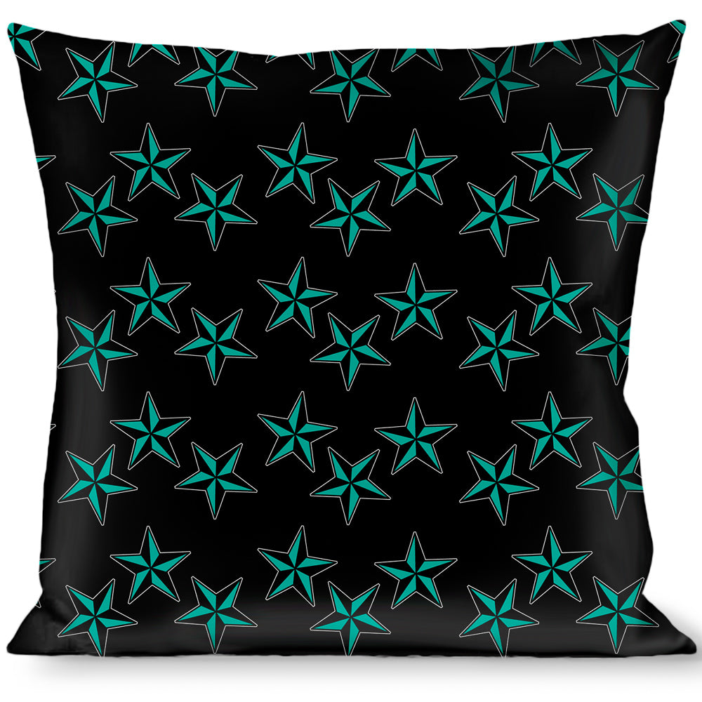 Buckle-Down Throw Pillow - Nautical Stars Scattered Black/Turquoise Throw Pillows Buckle-Down   