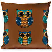 Buckle-Down Throw Pillow - Owls Brown/Pastel Throw Pillows Buckle-Down   