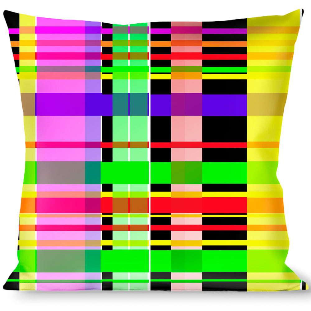 Buckle-Down Throw Pillow - Plaid Black/Multi Neon Throw Pillows Buckle-Down   