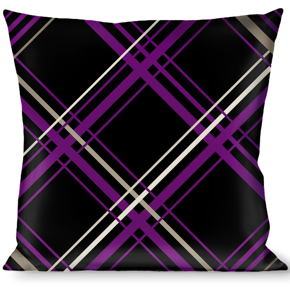 Buckle-Down Throw Pillow - Plaid Black/Purple/Gray Throw Pillows Buckle-Down   