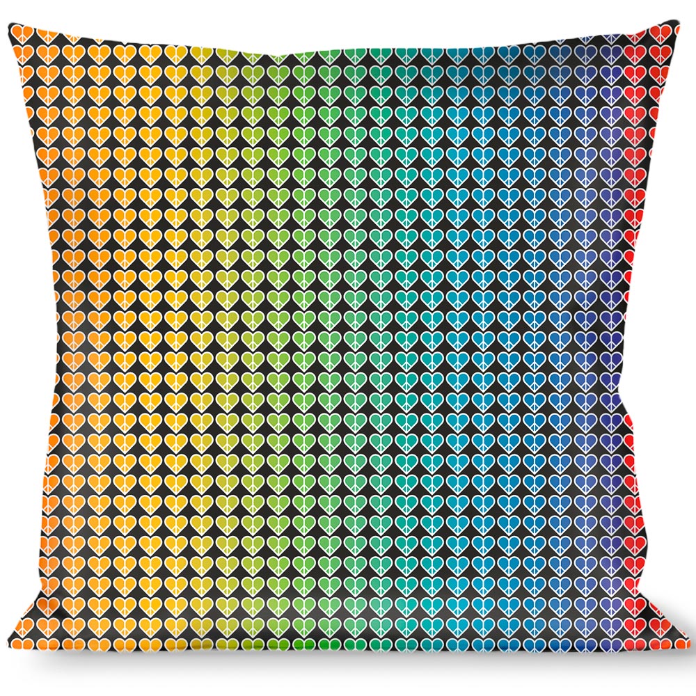 Buckle-Down Throw Pillow - Peace Hearts Repeat Fill Black/Rainbow Throw Pillows Buckle-Down   