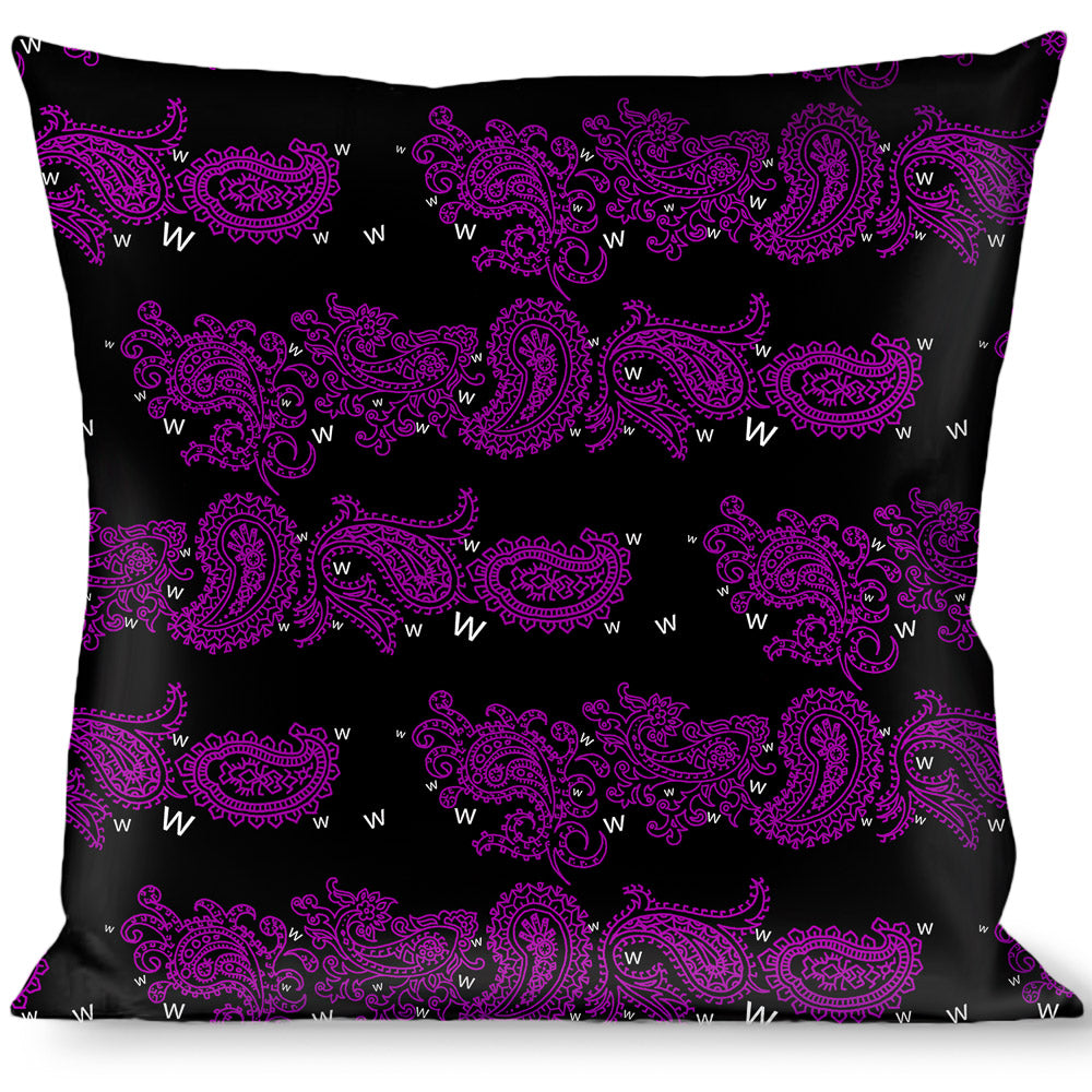 Buckle-Down Throw Pillow - Paisley Stars Black/Purple/White Throw Pillows Buckle-Down   
