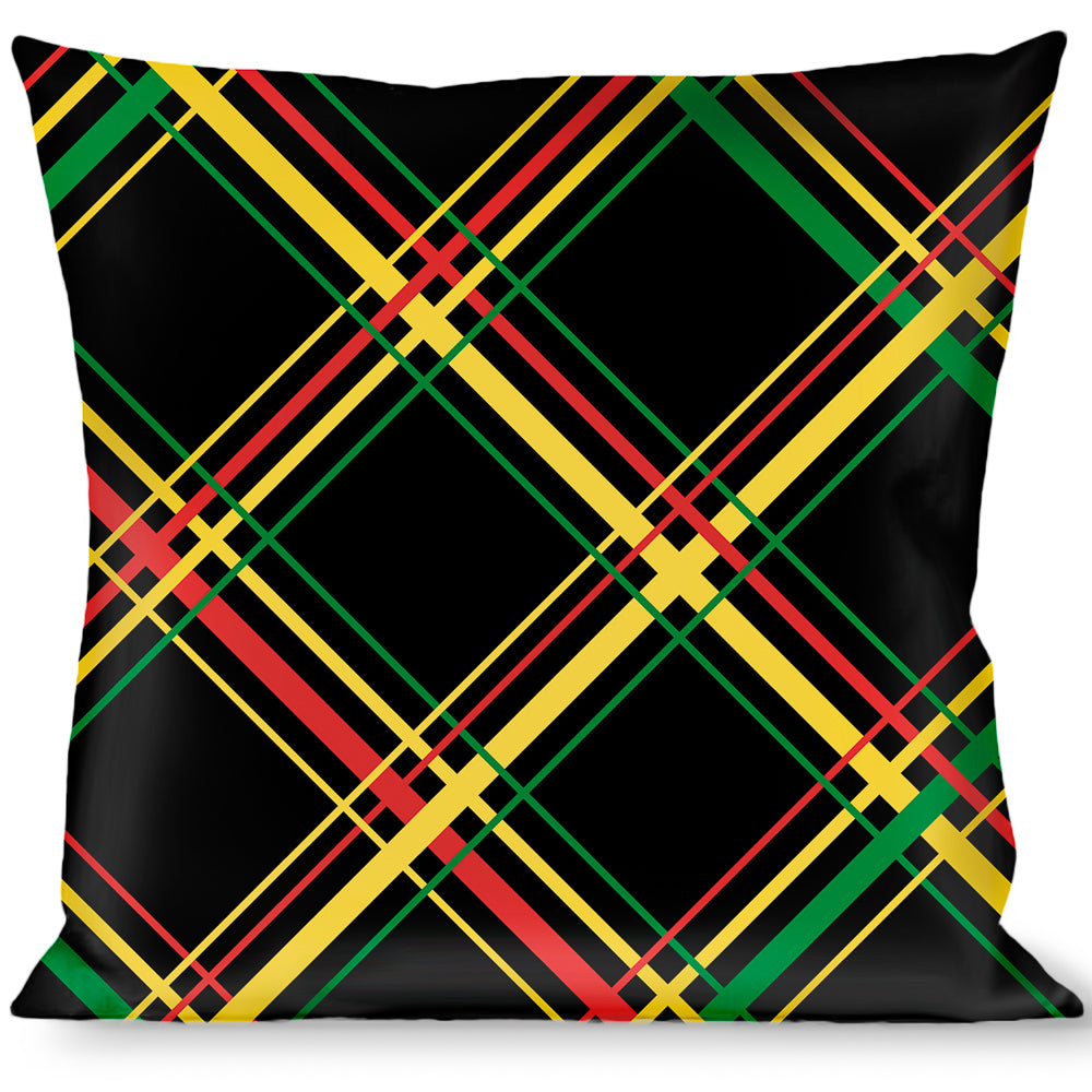 Buckle-Down Throw Pillow - Plaid X Rasta Throw Pillows Buckle-Down   