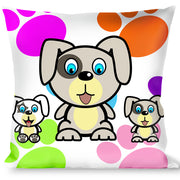 Buckle-Down Throw Pillow - Puppies w/Paw Prints White/Multi Color Throw Pillows Buckle-Down   