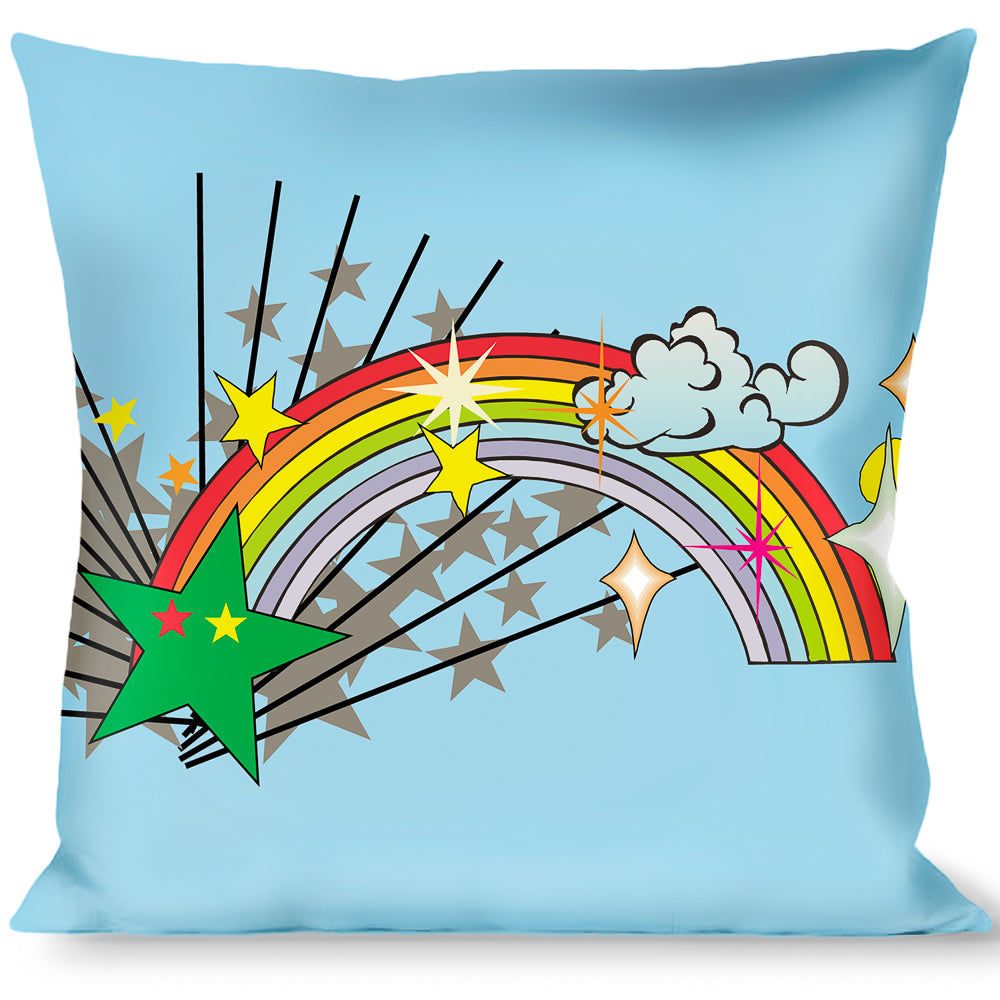 Buckle-Down Throw Pillow - Rainbow Cloud Stars Baby Blue Throw Pillows Buckle-Down   