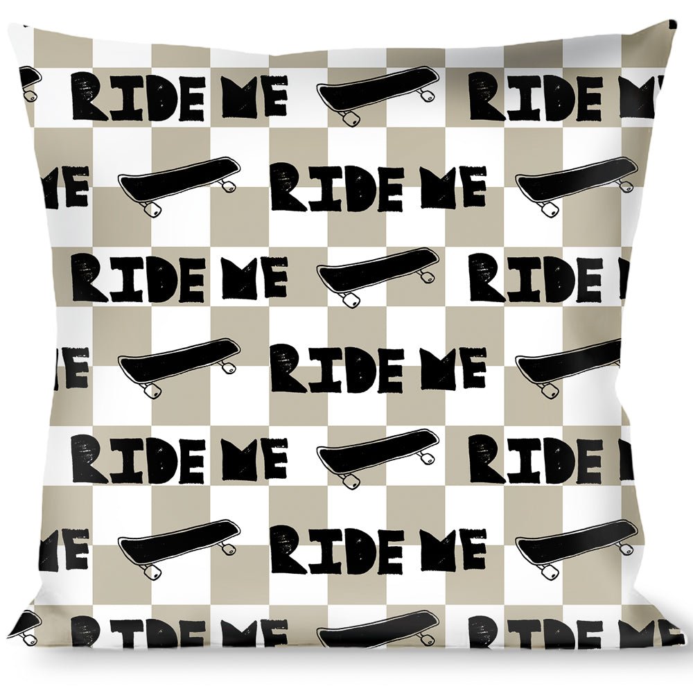 Buckle-Down Throw Pillow - RIDE ME Skateboard w/Mini Checker White/Gray/Black Throw Pillows Buckle-Down   