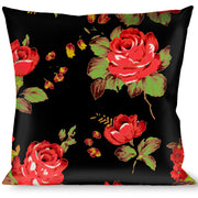 Buckle-Down Throw Pillow - Red Roses Scattered Black Throw Pillows Buckle-Down   