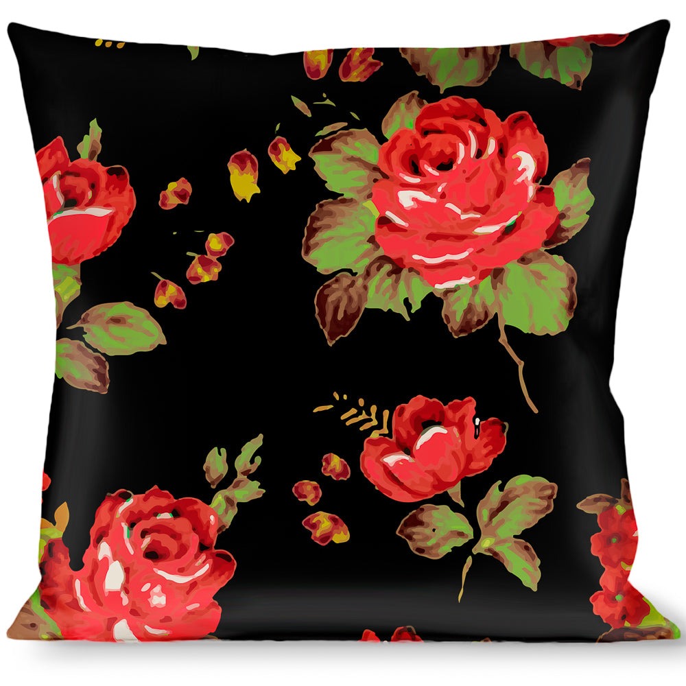 Buckle-Down Throw Pillow - Red Roses Scattered Black Throw Pillows Buckle-Down   