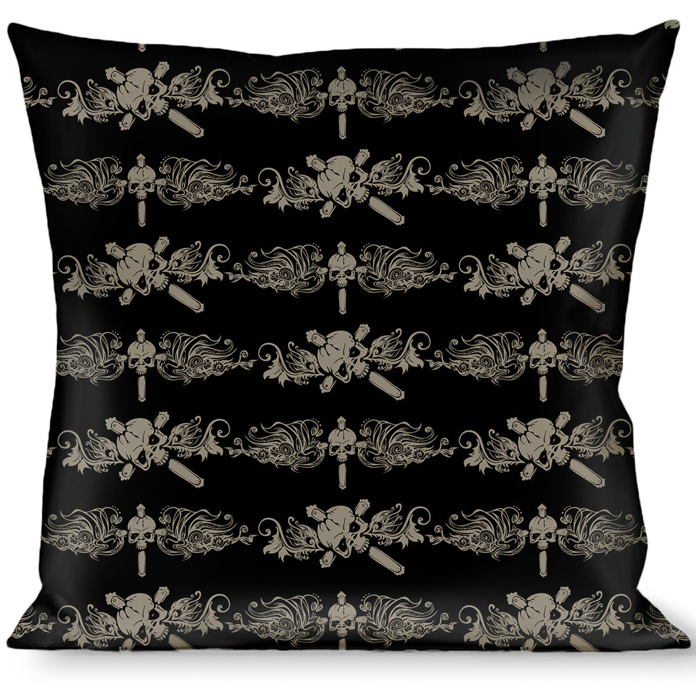Buckle-Down Throw Pillow - Skull & Dagger w/Filigree Black/Gray Throw Pillows Buckle-Down   