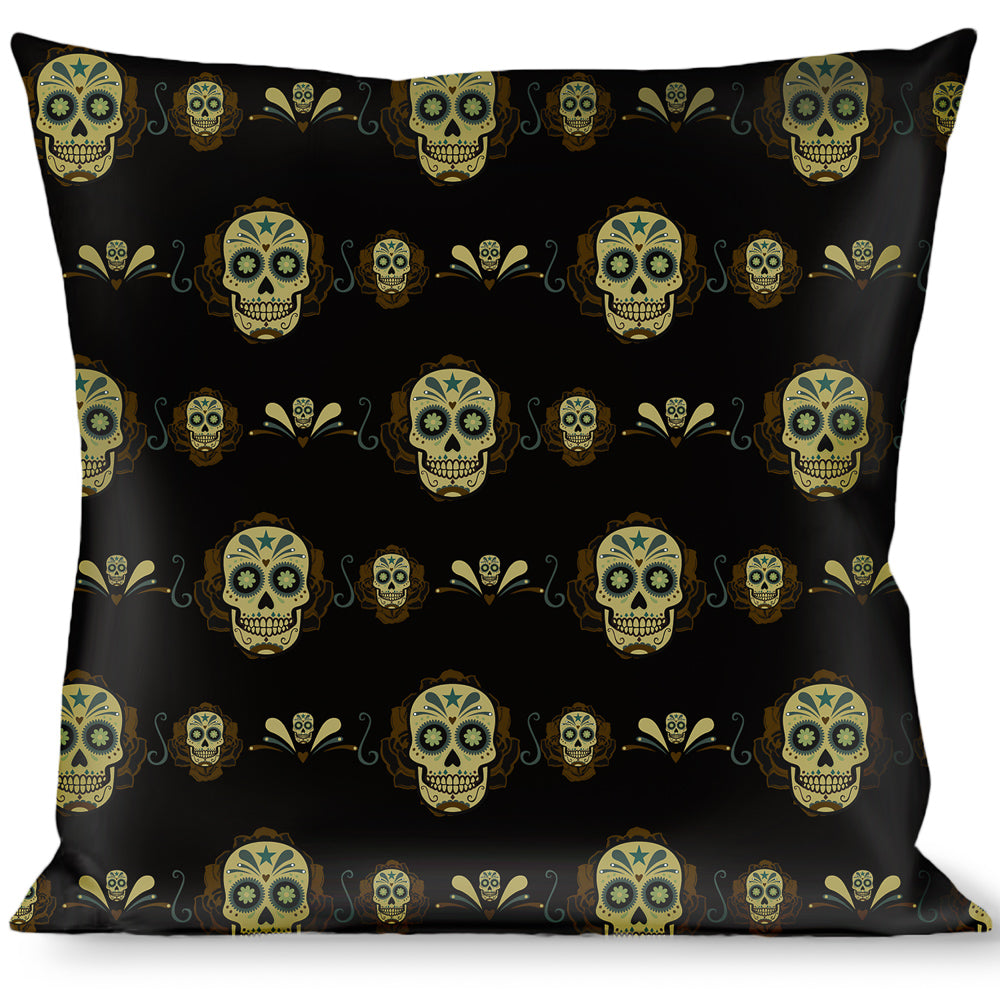 Buckle-Down Throw Pillow - Sugar Skulls Black/Olive/Burgundy Throw Pillows Buckle-Down   