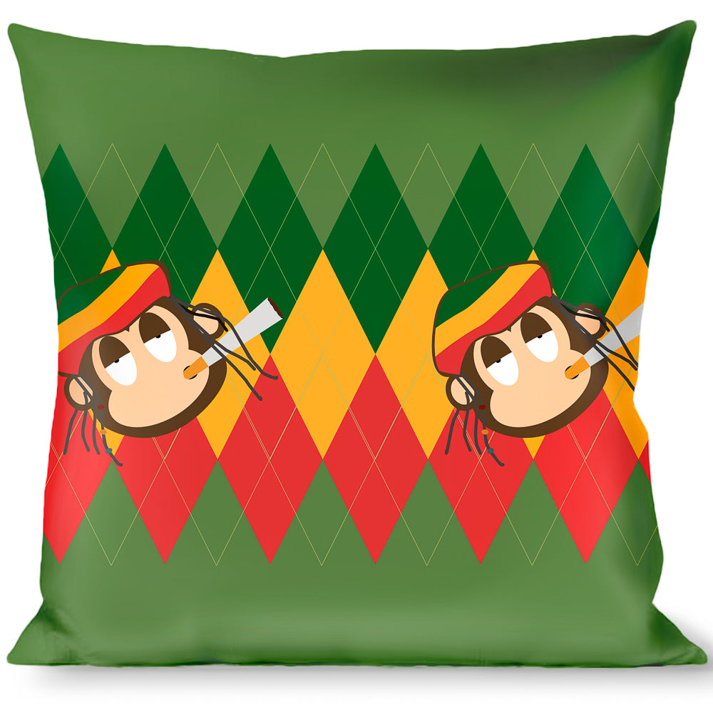 Buckle-Down Throw Pillow - Smoking Monkey Repeat Argyle Rasta Throw Pillows Buckle-Down   