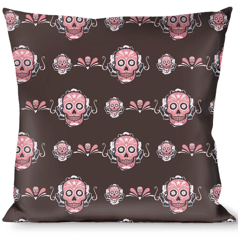 Buckle-Down Throw Pillow - Sugar Skulls Gray/Pink Throw Pillows Buckle-Down   