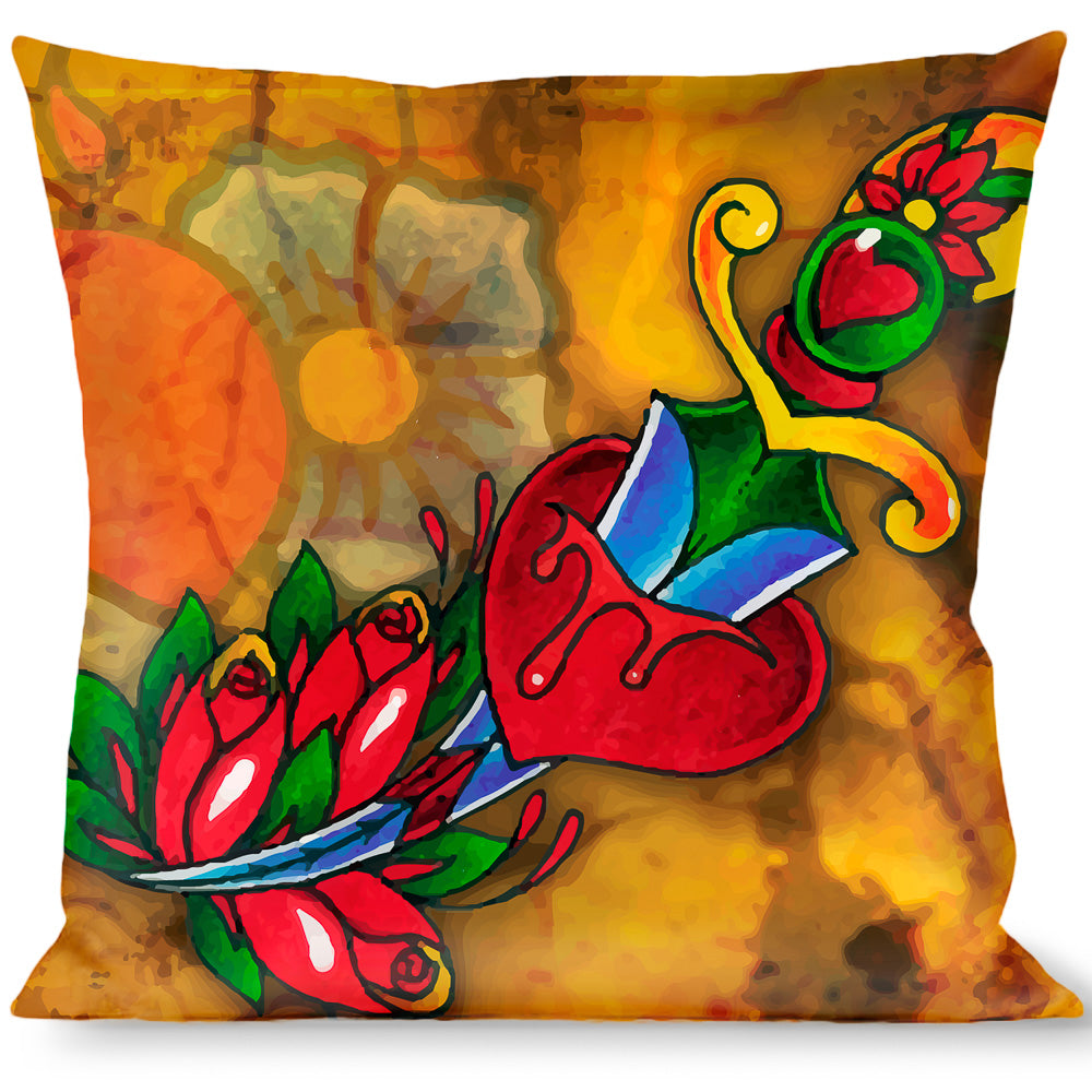 Buckle-Down Throw Pillow - TJ-Hearts & Roses Throw Pillows Tattoo Johnny