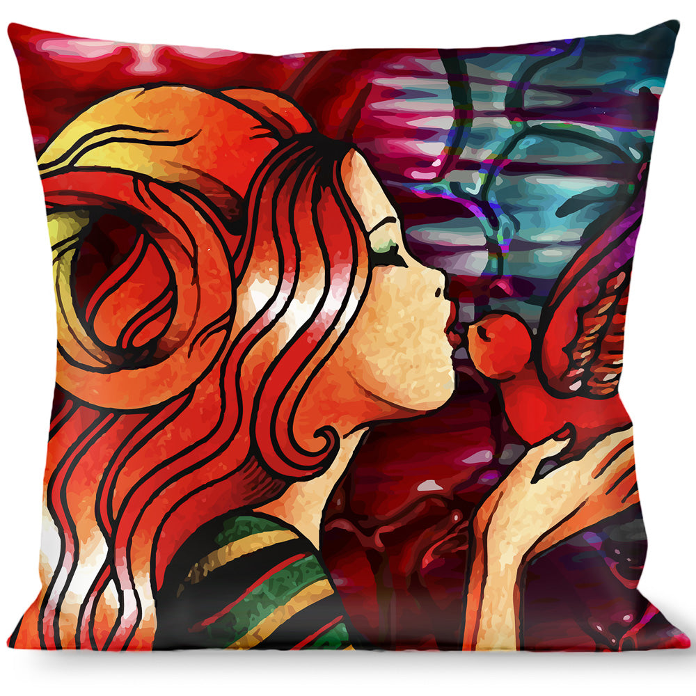 Buckle-Down Throw Pillow - TJ-Bird Kiss Throw Pillows Tattoo Johnny