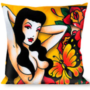Buckle-Down Throw Pillow - TJ-Butterfly Girl Throw Pillows Tattoo Johnny