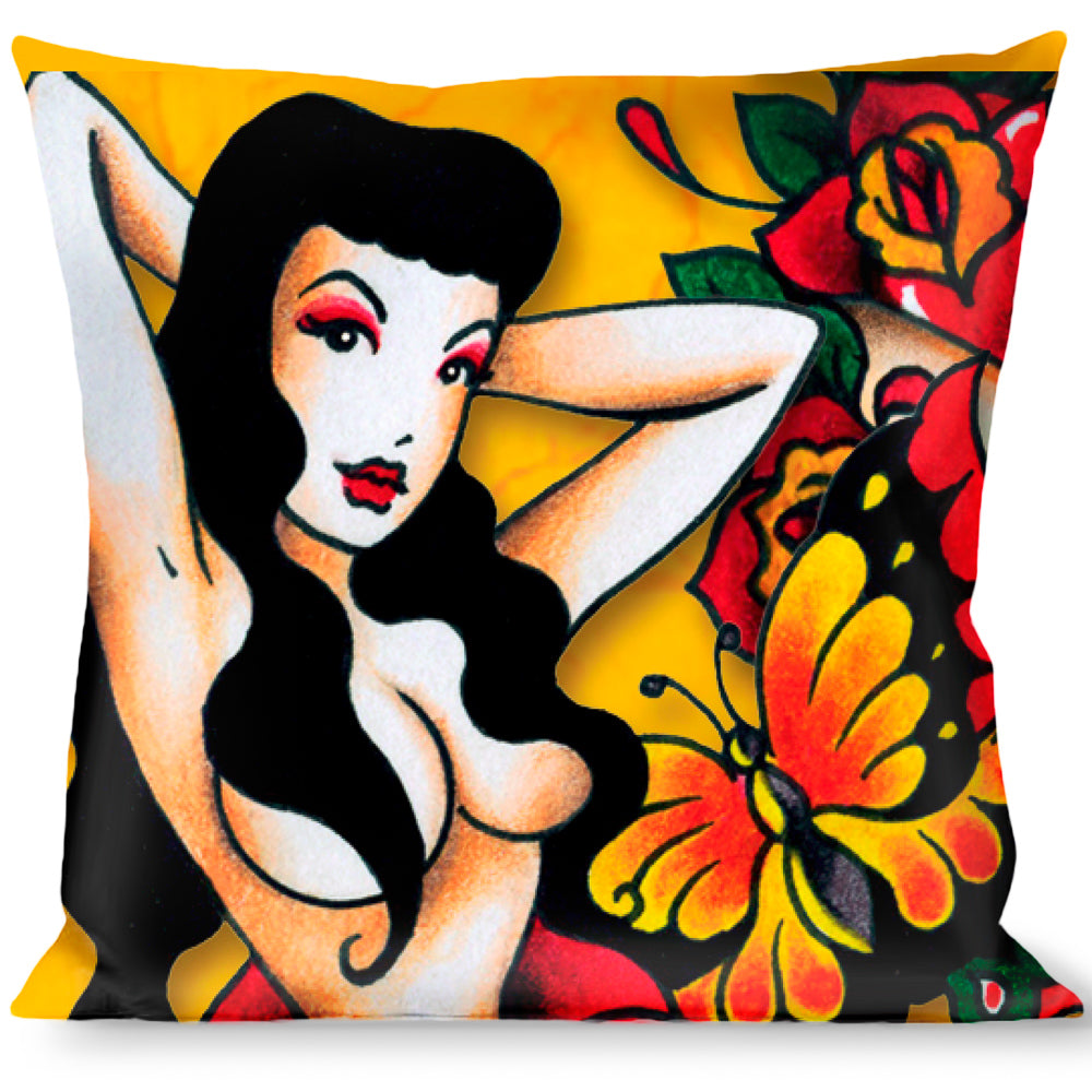Buckle-Down Throw Pillow - TJ-Butterfly Girl Throw Pillows Tattoo Johnny