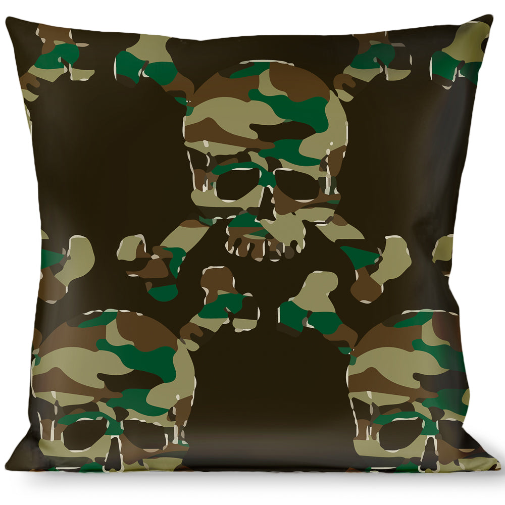 Buckle-Down Throw Pillow - Top Skulls Black/Camo Olive Throw Pillows Buckle-Down   