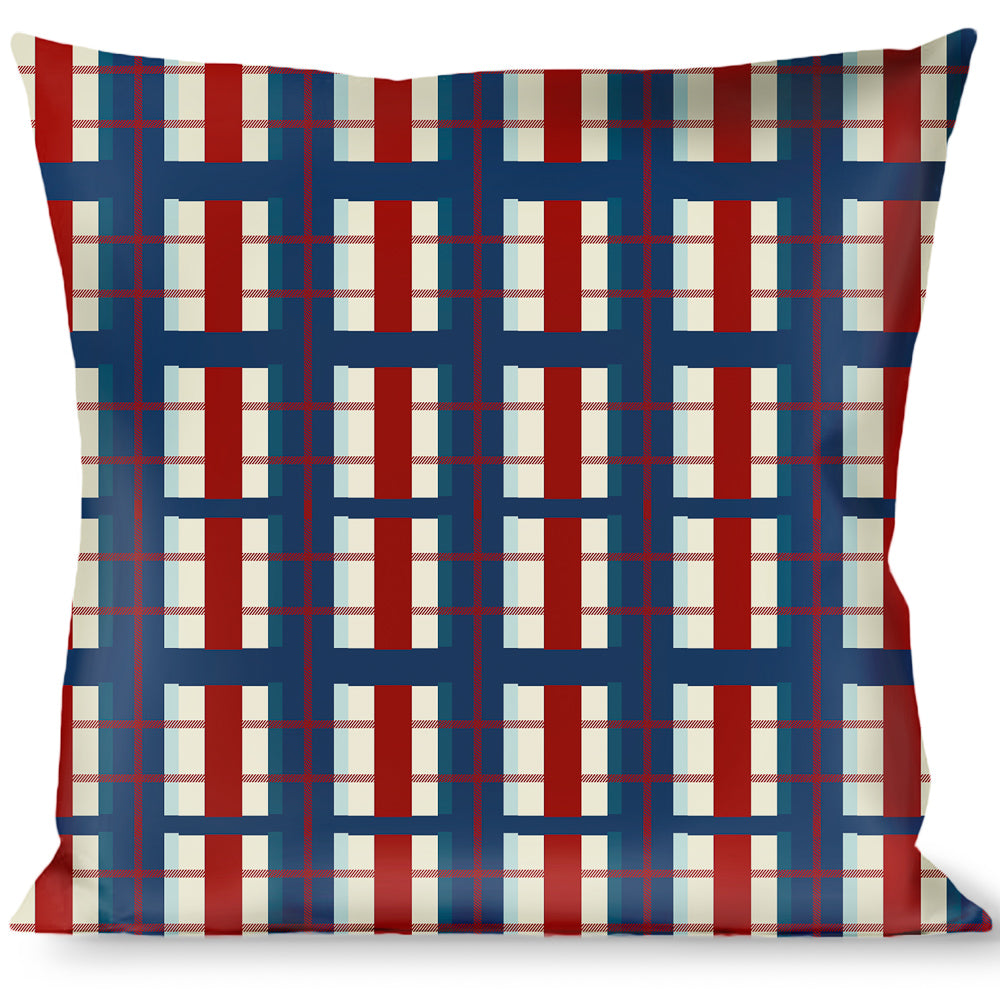 Buckle-Down Throw Pillow - Tartan Plaid Khaki/Blues/Red Throw Pillows Buckle-Down   
