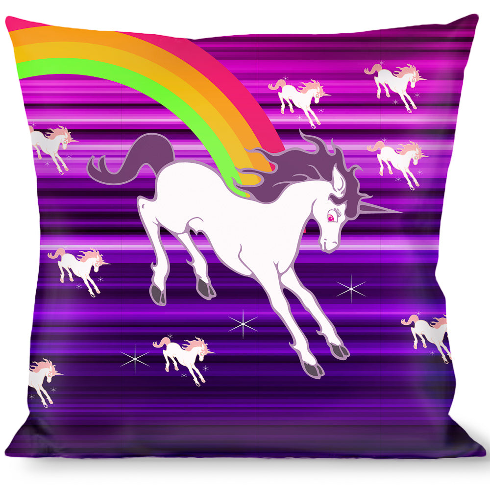 Buckle-Down Throw Pillow - Unicorns/Rainbows w/Stripes Purple Throw Pillows Buckle-Down   