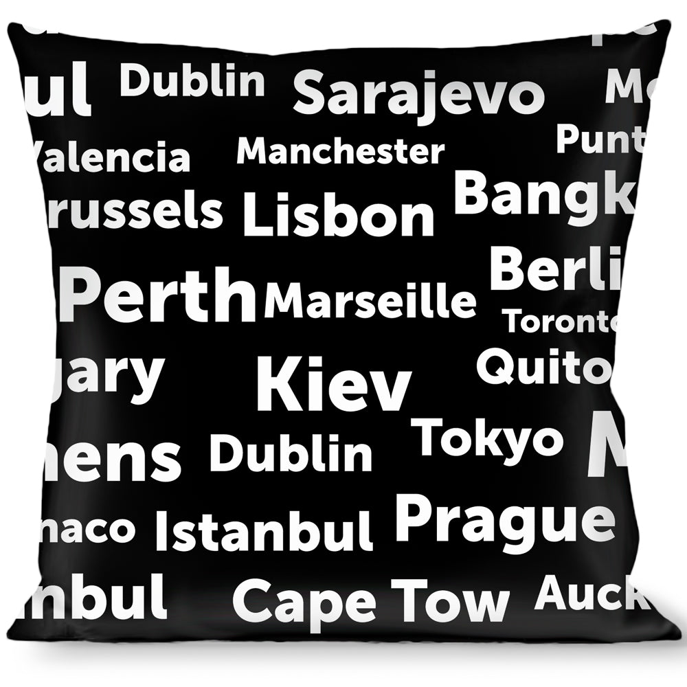 Buckle-Down Throw Pillow - Verbiage Destination Cities Black/White Throw Pillows Buckle-Down   