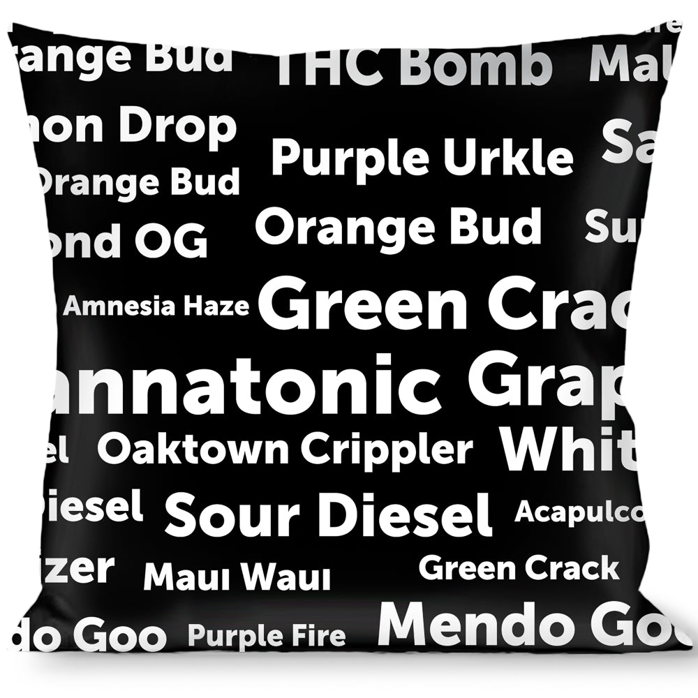 Buckle-Down Throw Pillow - Verbiage Marijuana Strains Black/White Throw Pillows Buckle-Down   