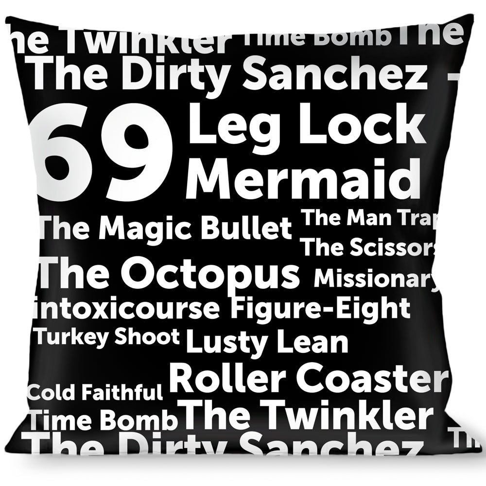 Buckle-Down Throw Pillow - Verbiage Sex Positions Black/White Throw Pillows Buckle-Down   