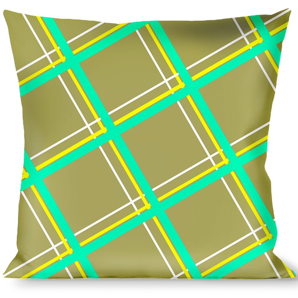 Buckle-Down Throw Pillow - Wire Grid Tan/Green/Yellow Throw Pillows Buckle-Down   