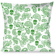 Buckle-Down Throw Pillow - Bandana/Skulls White/Irish Green Throw Pillows Buckle-Down   