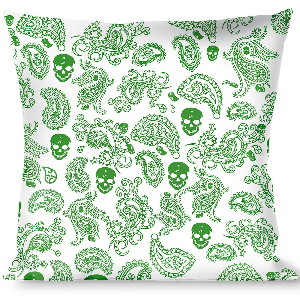 Buckle-Down Throw Pillow - Bandana/Skulls White/Irish Green Throw Pillows Buckle-Down   