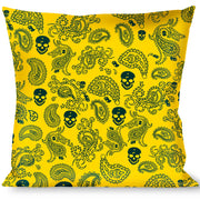 Buckle-Down Throw Pillow - Bandana/Skulls Gold/Green Throw Pillows Buckle-Down   