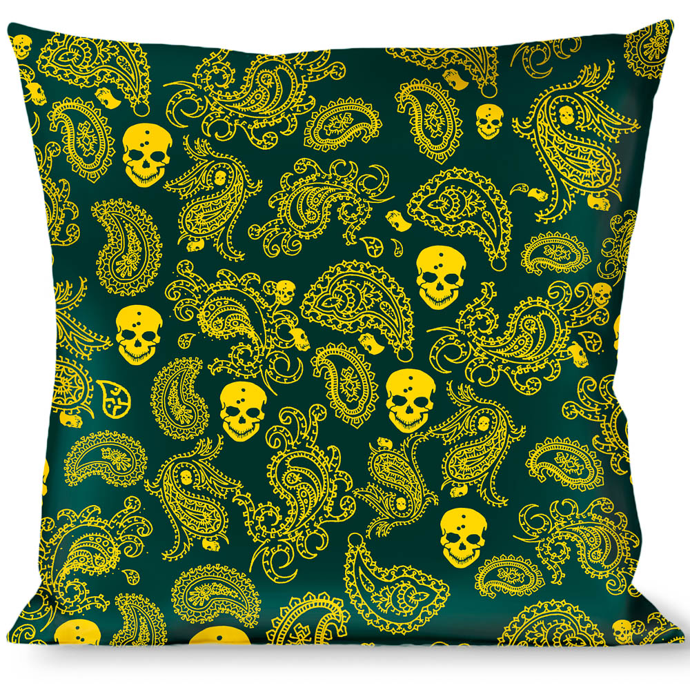 Buckle-Down Throw Pillow - Bandana/Skulls Green/Gold Throw Pillows Buckle-Down   