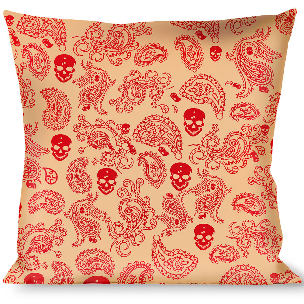Buckle-Down Throw Pillow - Bandana/Skulls Gold/Scarlet Red Throw Pillows Buckle-Down   