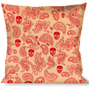Buckle-Down Throw Pillow - Bandana/Skulls Gold/Scarlet Red Throw Pillows Buckle-Down   
